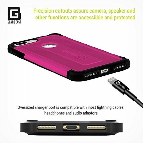 NEW Gear Beast iPhone 7/8 Plus Case Slim Military-Grade Protection Black & Pink - Picture 2 of 8
